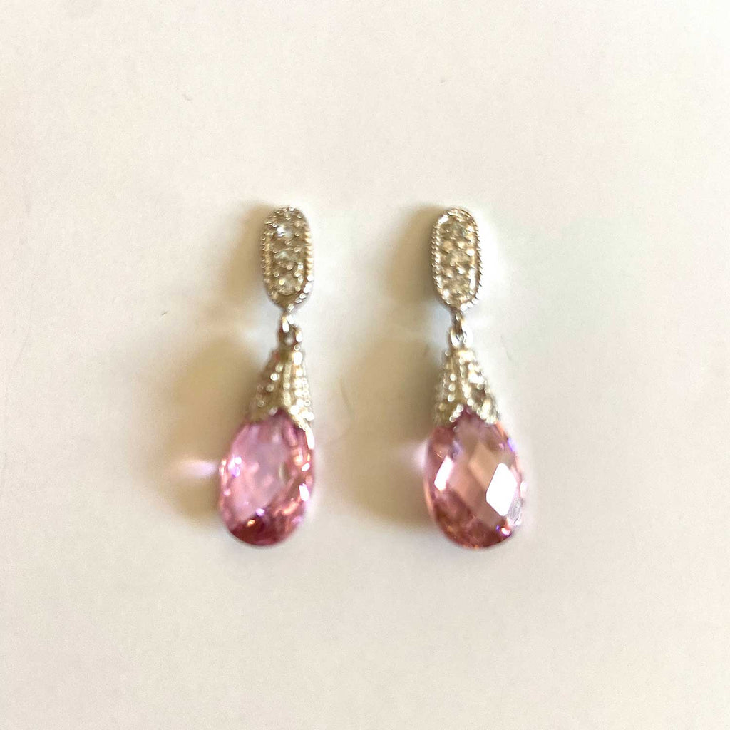Pink Quartz and Silver Droplet Earrings
