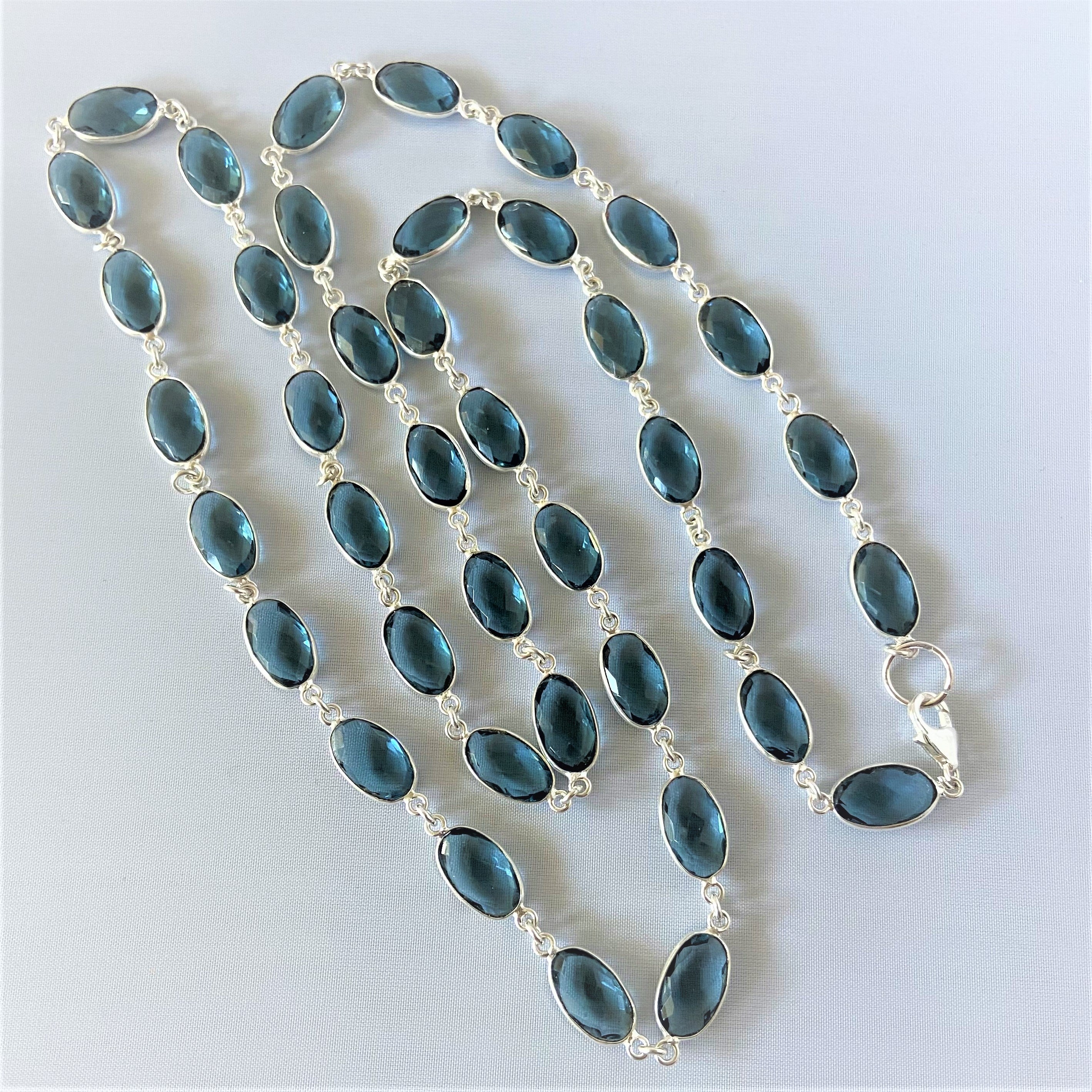 Abyss One of a Kind Faceted London Blue Topaz Bezel Station Necklace