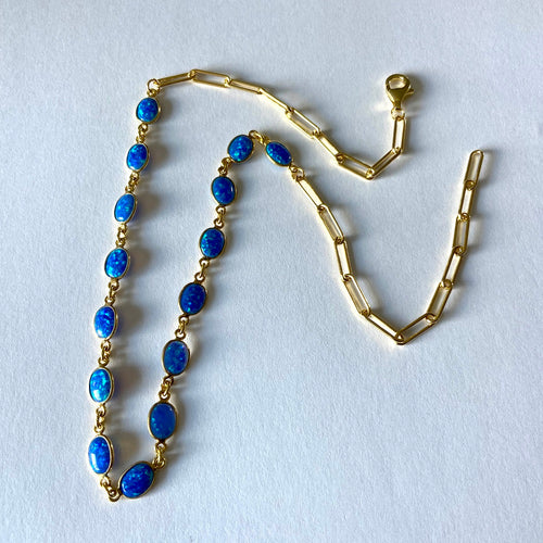 Blue Opal And 18 K Gold Vermeil Necklace