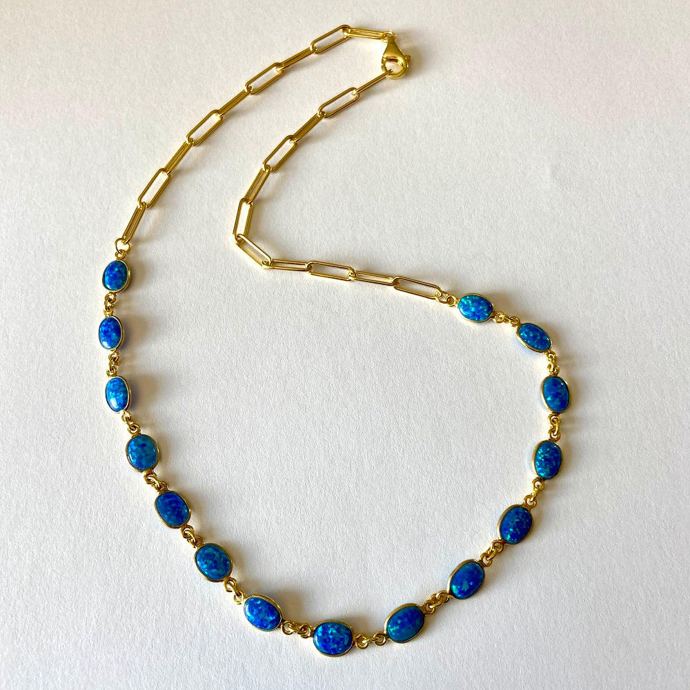 Blue Opal And 18 K Gold Vermeil Necklace