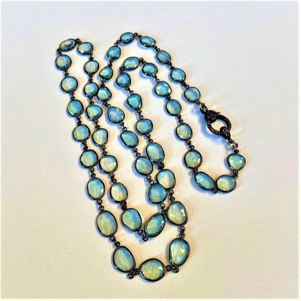 Cascade One-of-a-Kind Faceted Topaz & Oxidized Silver Bezel Station Necklace