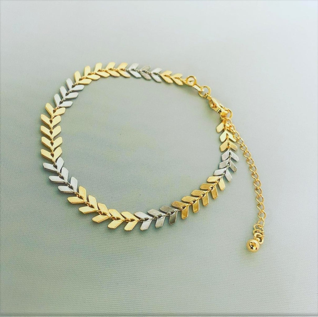 Gold and Silver Herringbone Patterned Bracelet
