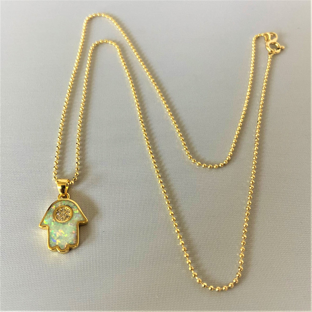 Hamsa Opal Gold Quartz Necklace