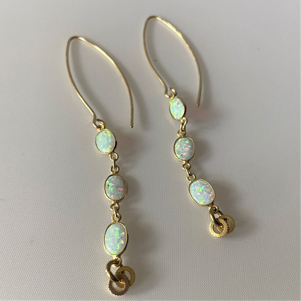 Long Opal and 18 K Gold Vermeil Earrings