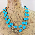 Oval turquoise long necklace with diamond closure