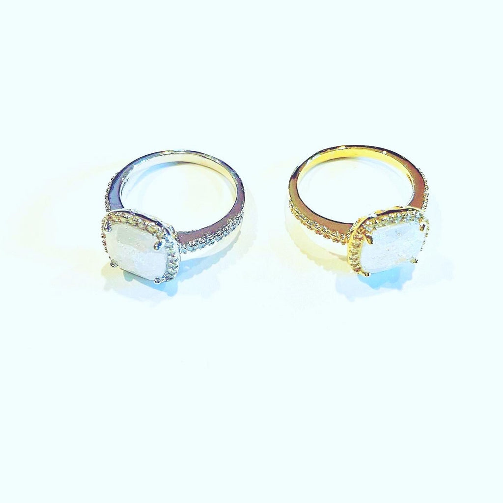 Cushion Moonstone Halo Cocktail Ring
