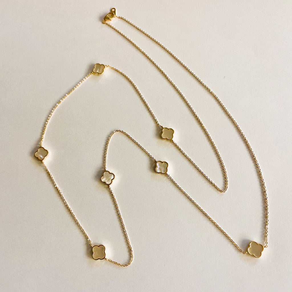 Mother Of Pearl Quartrefoil Long Necklace