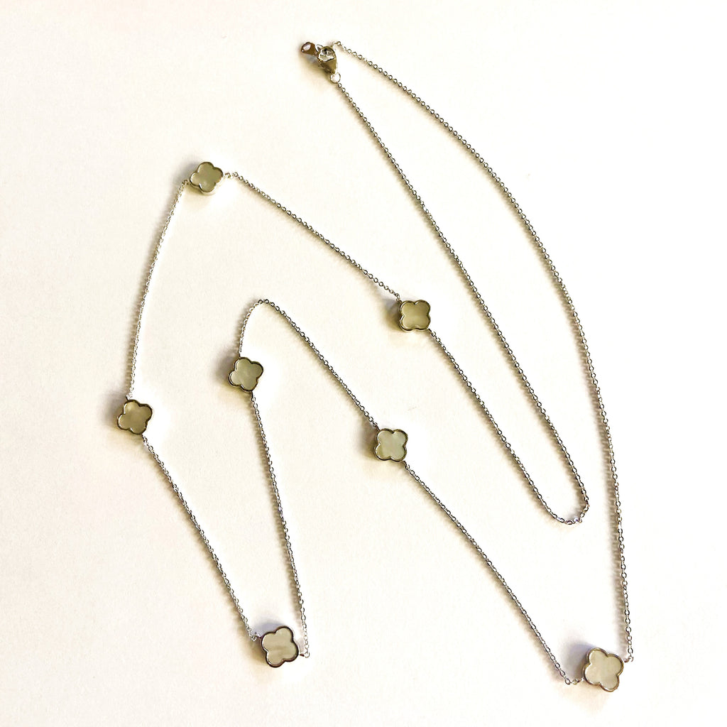 Mother Of Pearl Quartrefoil Long Necklace