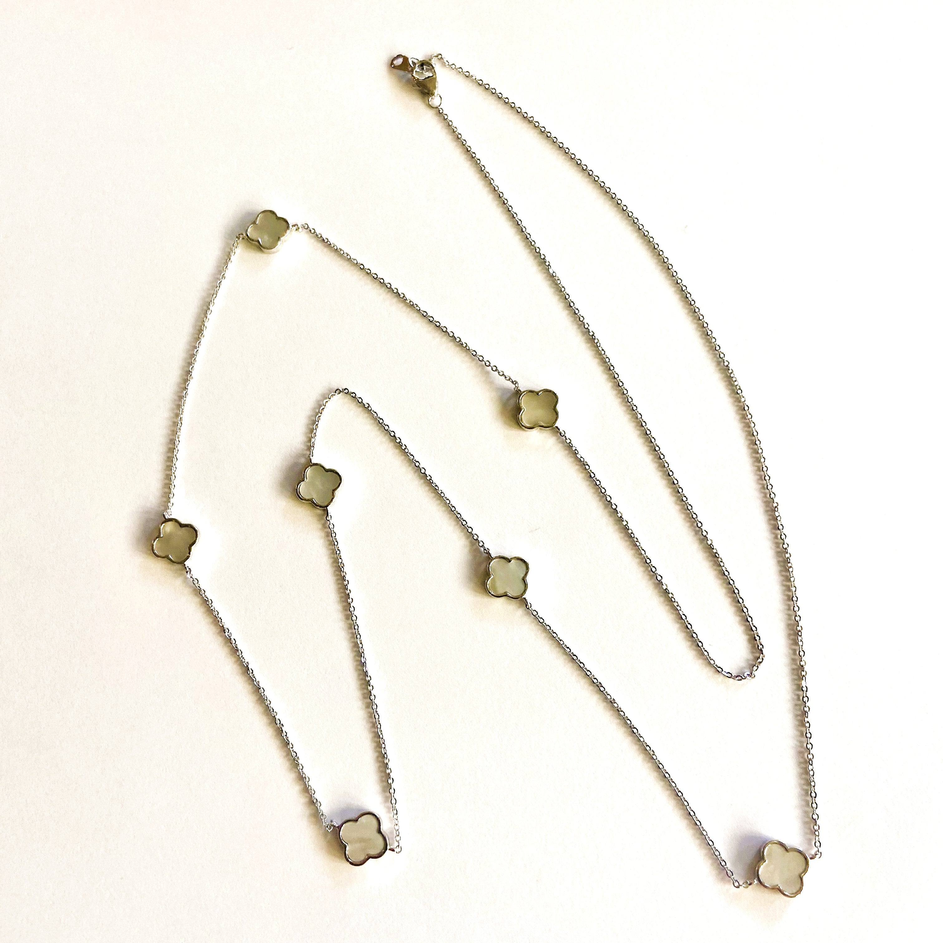 Mother Of Pearl Quartrefoil Long Necklace
