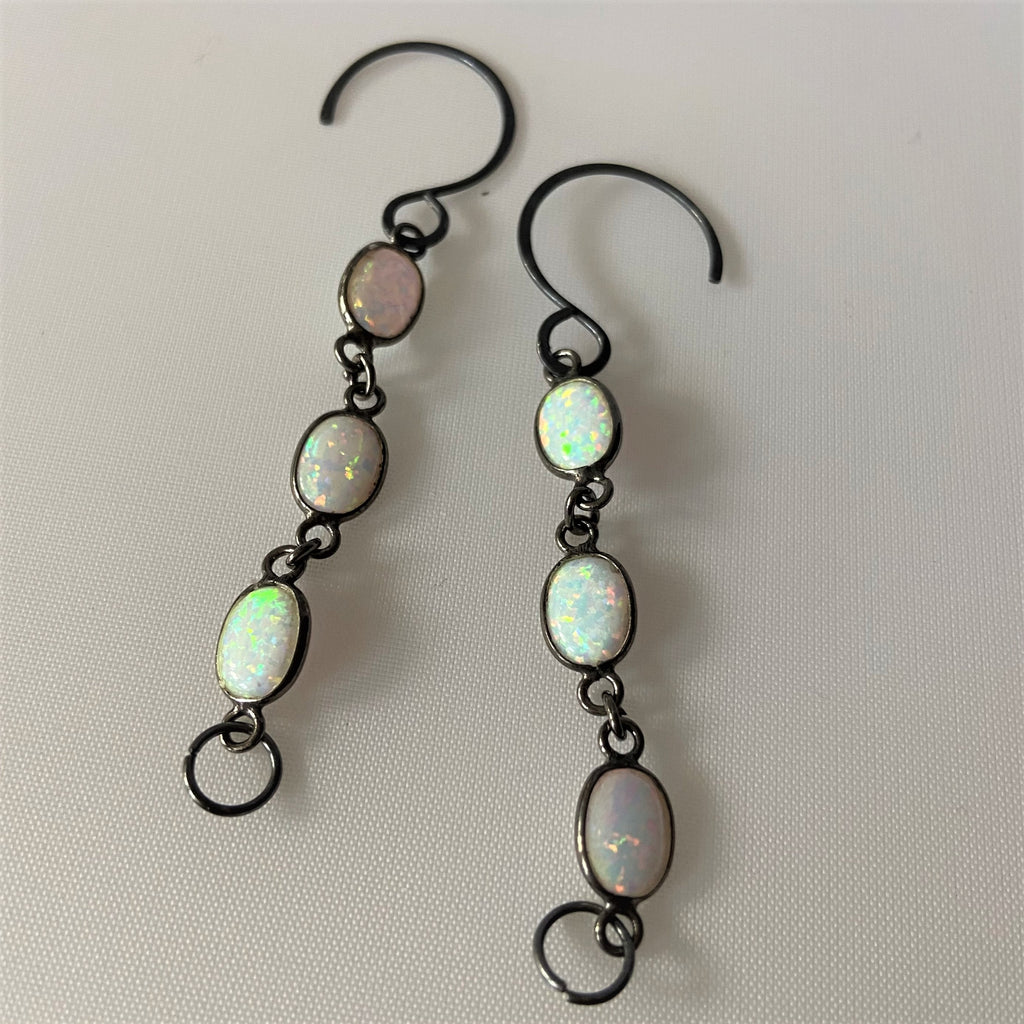 Long Opal and Oxidized Silver Earrings