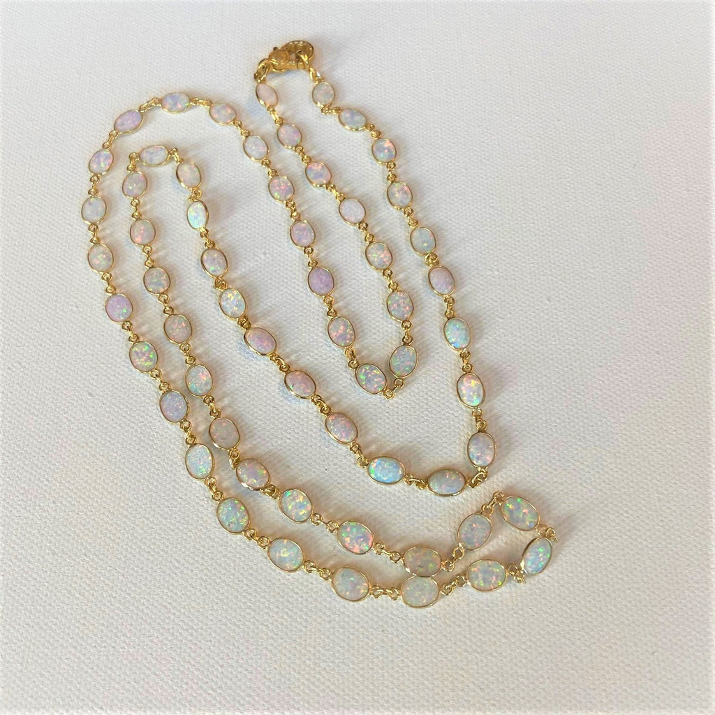 Opal with 18 K Gold Filled and White Topaz Closure Necklace