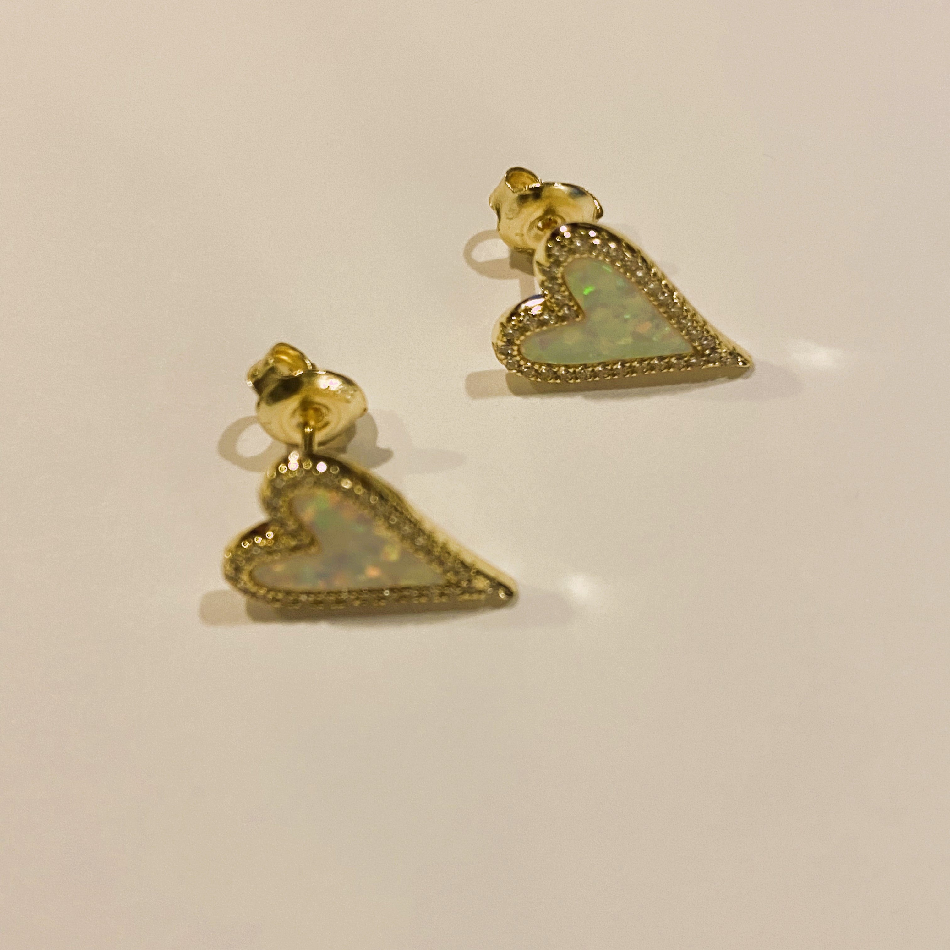 Amore Ethiopian White Opal Heart Stud Earrings